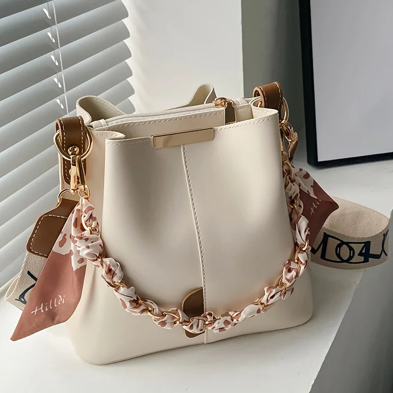 New Fashion Women's Ribbon Chain Bucket Bag Crossbody