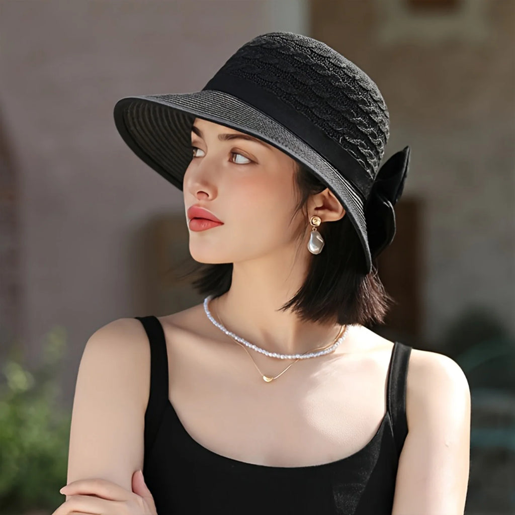 Summer Beach Straw Sun Hat Breathable French Style with Bowknot