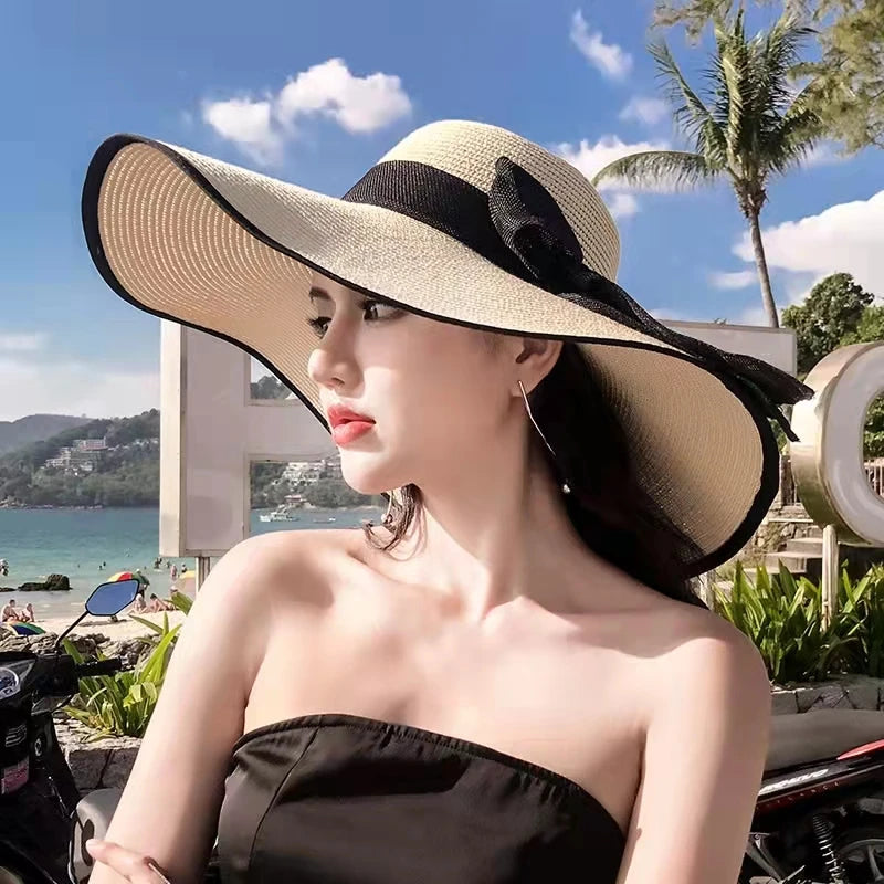 Women Hat Foldable Summer Straw Hat For Beach Travel Visors Female Face Protection UV