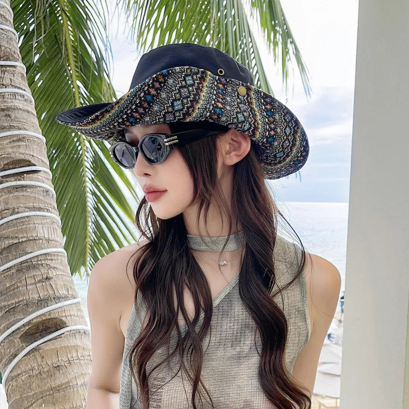 Summer Bucket Hat Women Wide Brim Sun Hat Fisherman Cap Sunscreen
