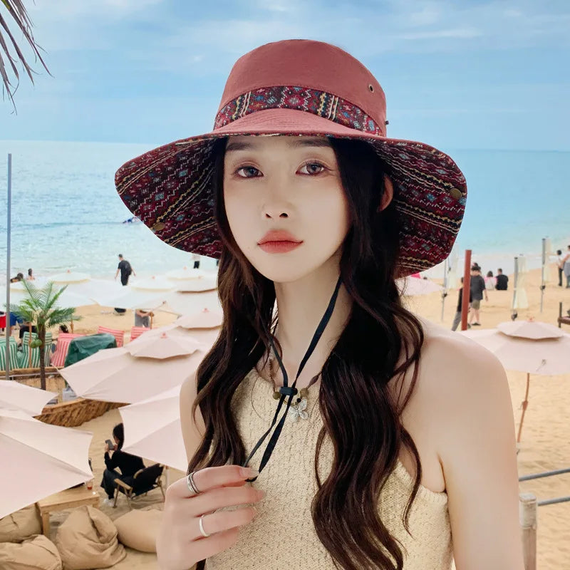 Summer Bucket Hat Women Wide Brim Sun Hat Fisherman Cap Sunscreen