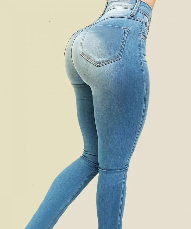 Woman's pure color jeans denim high waist jeans street play cultivate one's morality