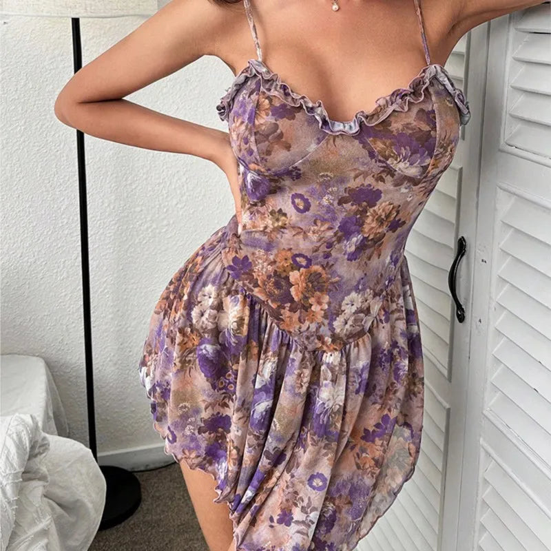 Ordinary nightgown Strap tight and comfortable high-end pure floral dress sexy