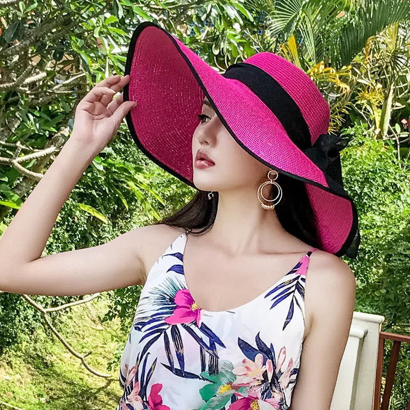 Women Hat Foldable Summer Straw Hat For Beach Travel Visors Female Face Protection UV