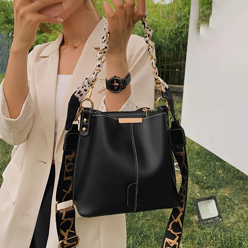 New Fashion Women's Ribbon Chain Bucket Bag Crossbody