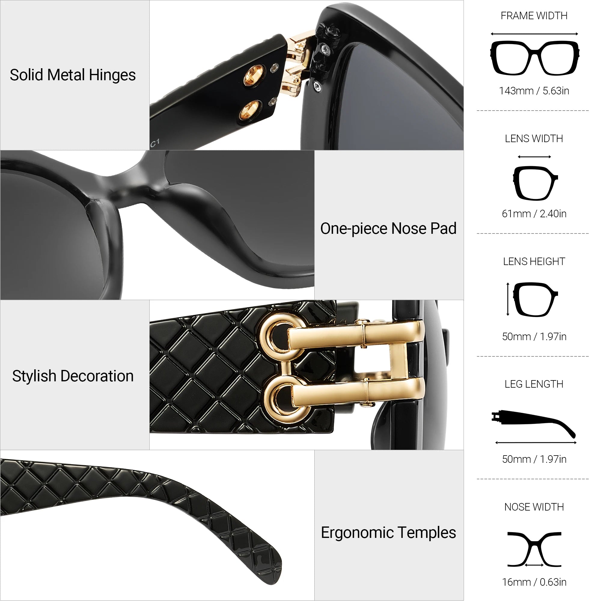 JM Vintage Oversized Square Polarized Sunglasses for Women