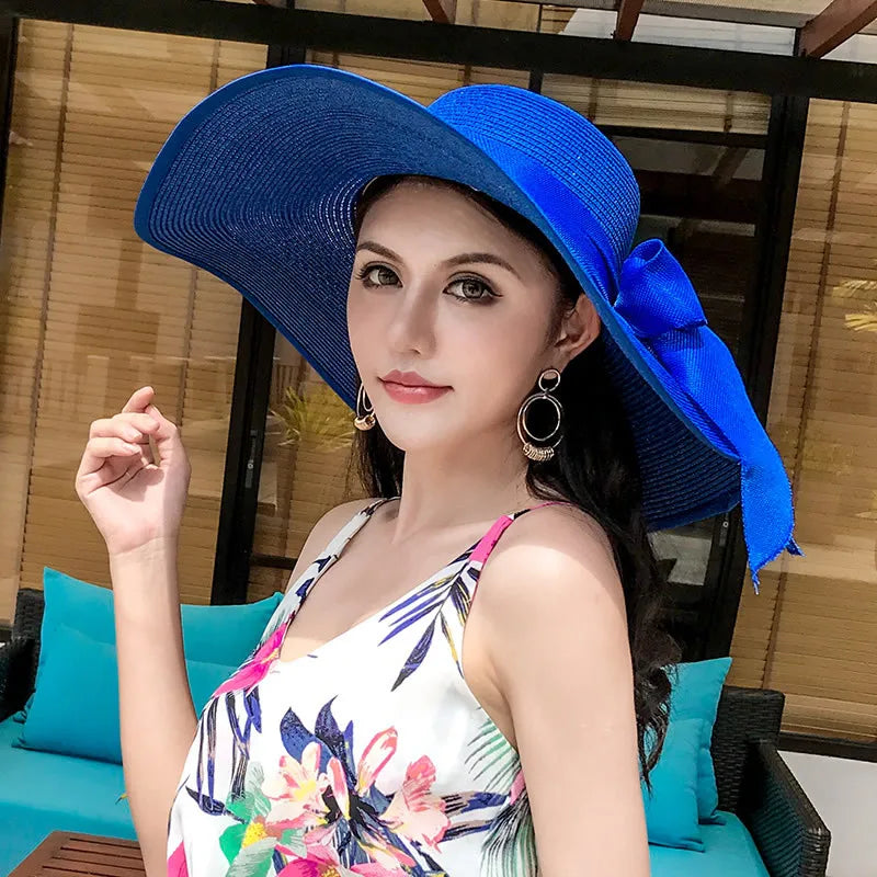 Women Hat Foldable Summer Straw Hat For Beach Travel Visors Female Face Protection UV