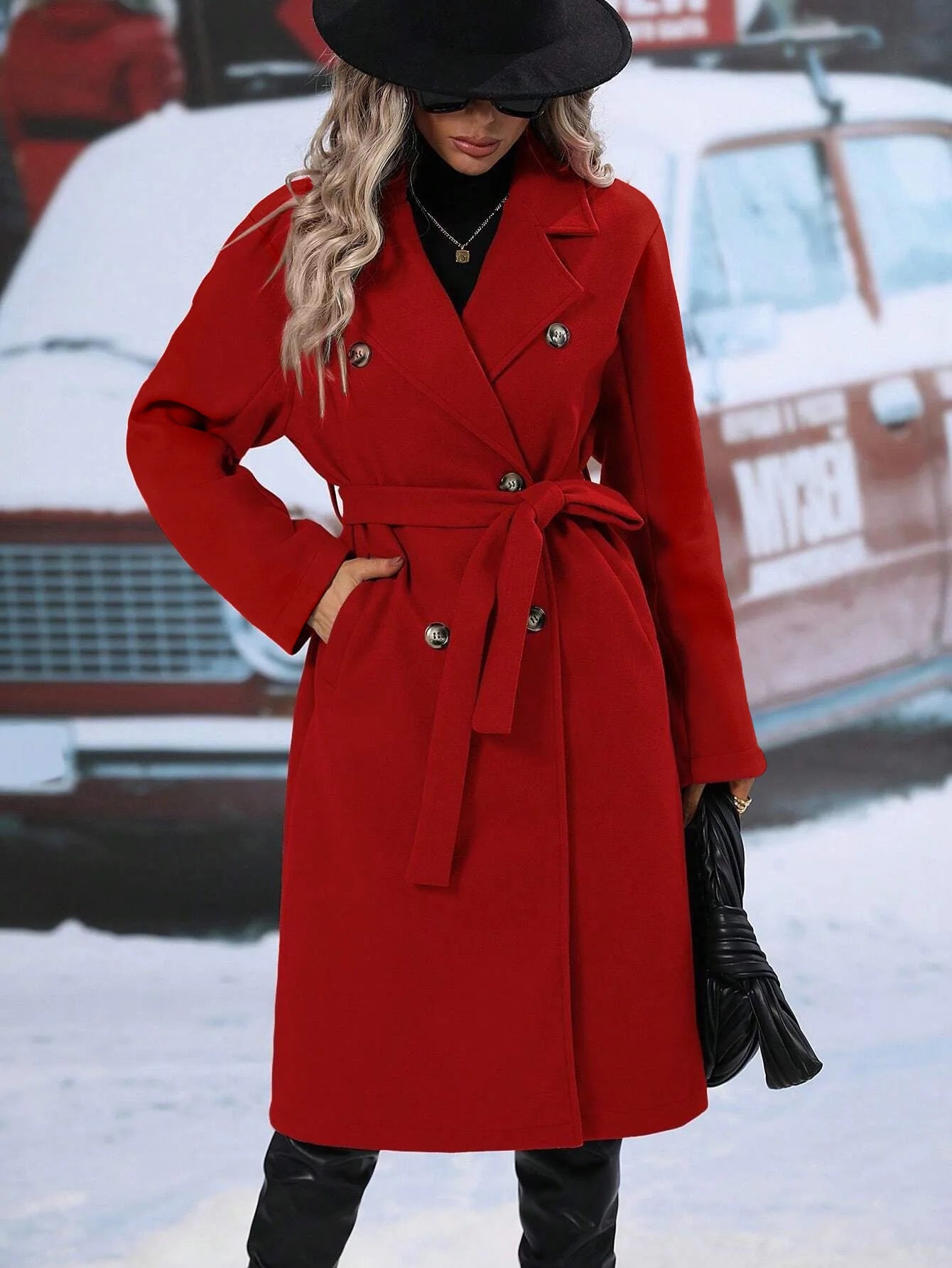 2025 Women's Double Breasted Wool Coat, Belted Trench with Lapel, New Autumn Winter Long Overcoat