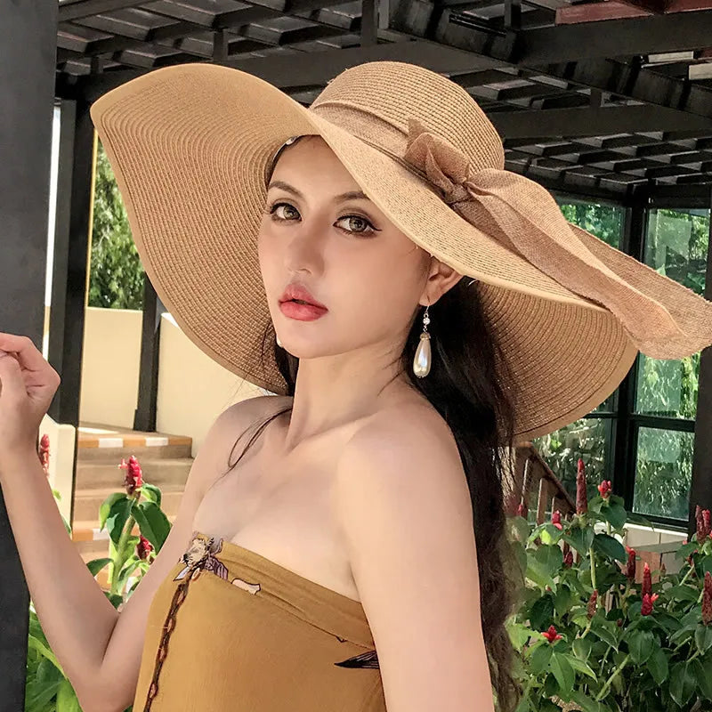 Women Hat Foldable Summer Straw Hat For Beach Travel Visors Female Face Protection UV