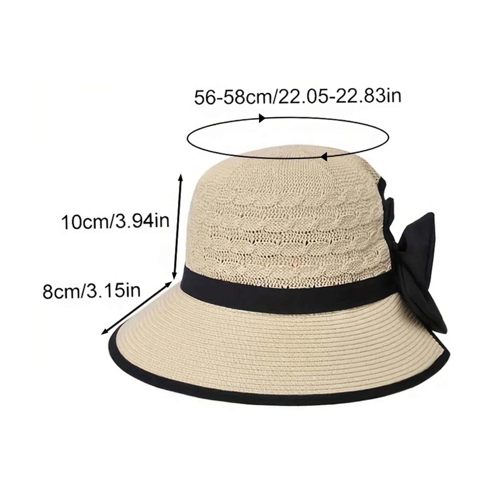 Summer Beach Straw Sun Hat Breathable French Style with Bowknot