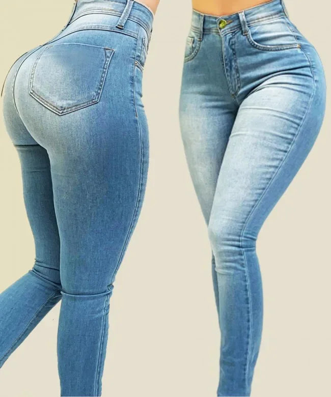 Woman's pure color jeans denim high waist jeans street play cultivate one's morality