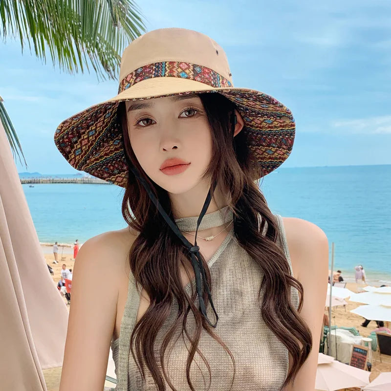 Summer Bucket Hat Women Wide Brim Sun Hat Fisherman Cap Sunscreen