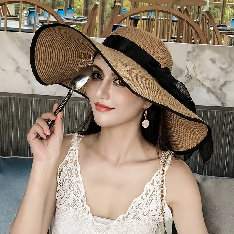 Women Hat Foldable Summer Straw Hat For Beach Travel Visors Female Face Protection UV