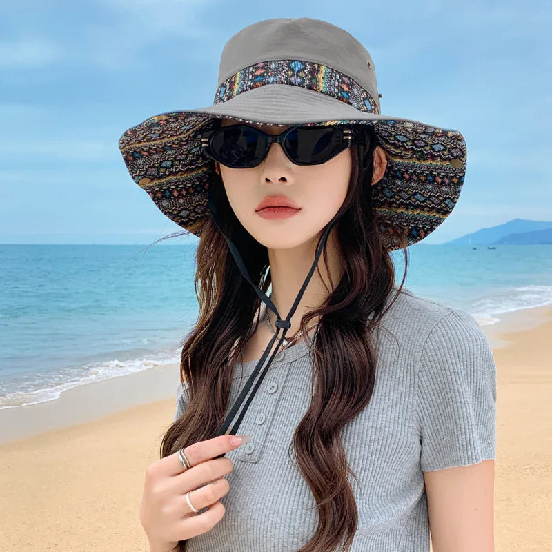 Summer Bucket Hat Women Wide Brim Sun Hat Fisherman Cap Sunscreen