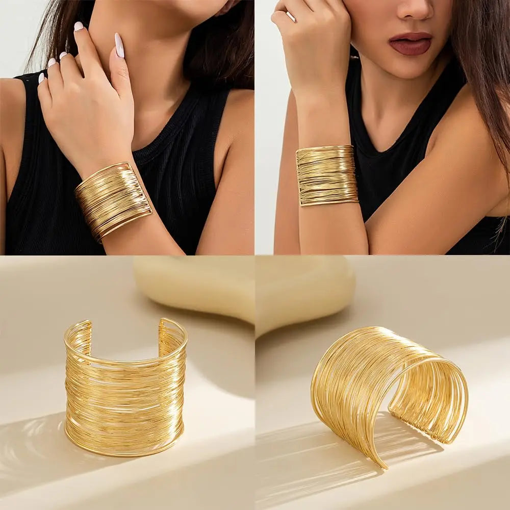 FTCY 3PCS Chunky Gold Color Cuff Bracelets for Women Irregular Minimalist Bangle Bracelets Set Open Wide Bangle Arm Cuff Jewelry