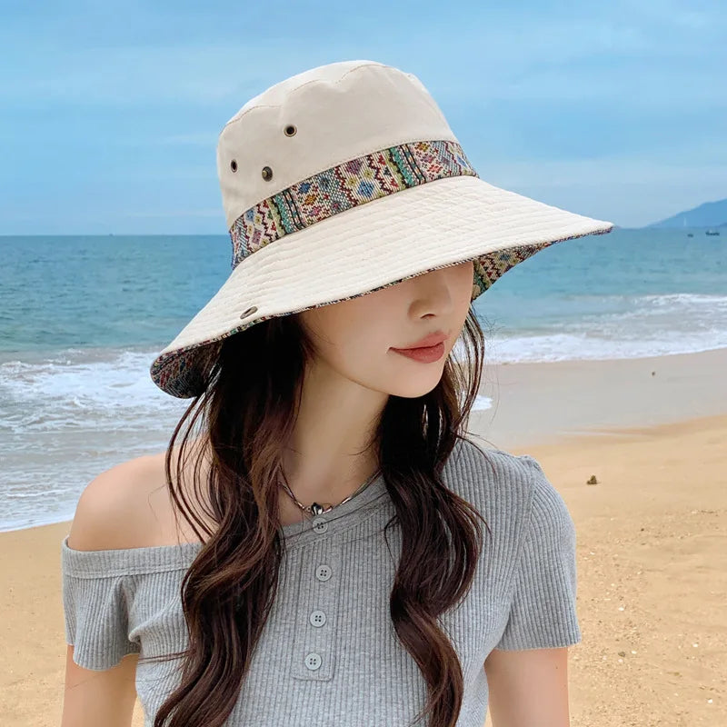 Summer Bucket Hat Women Wide Brim Sun Hat Fisherman Cap Sunscreen
