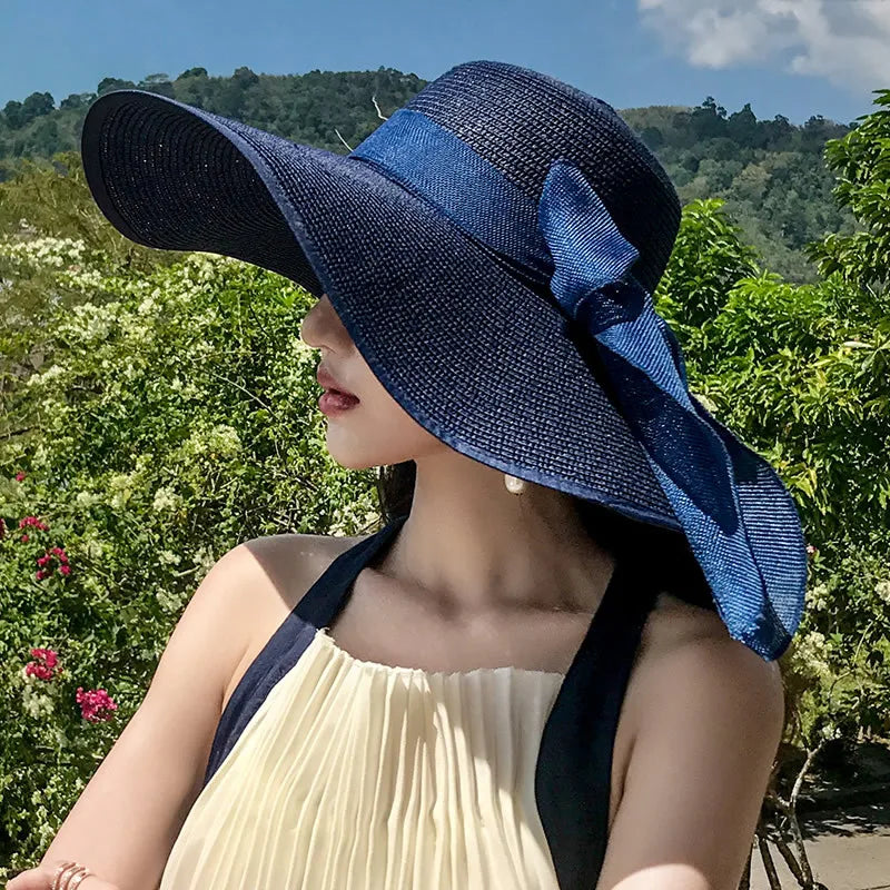 Women Hat Foldable Summer Straw Hat For Beach Travel Visors Female Face Protection UV