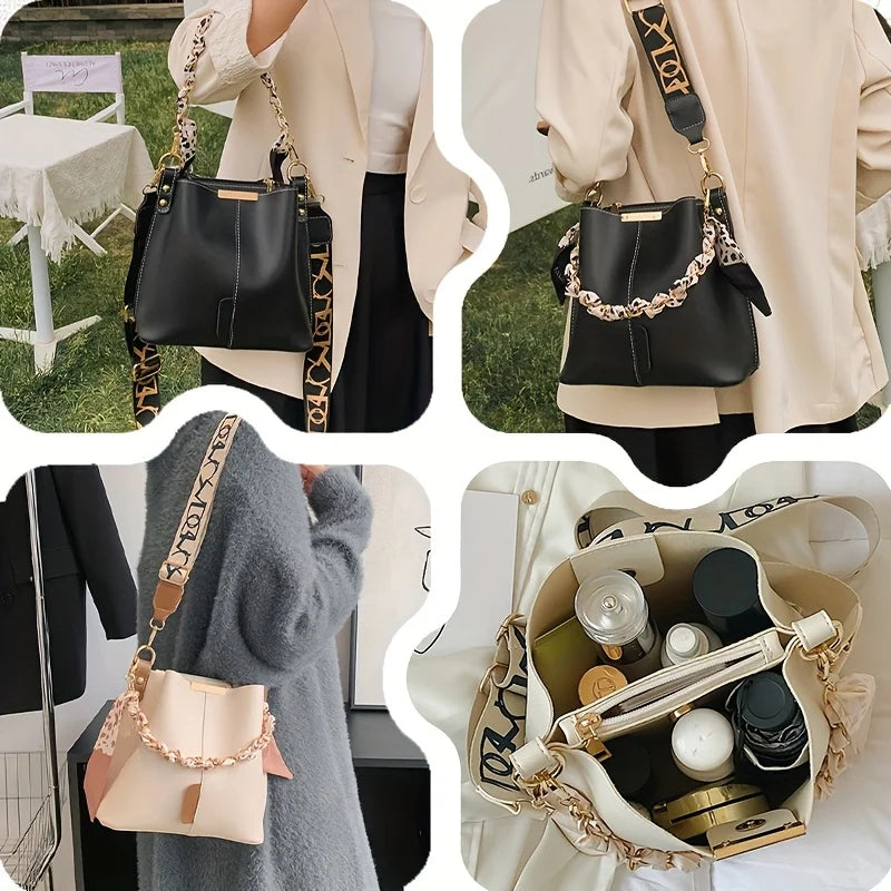 New Fashion Women's Ribbon Chain Bucket Bag Crossbody