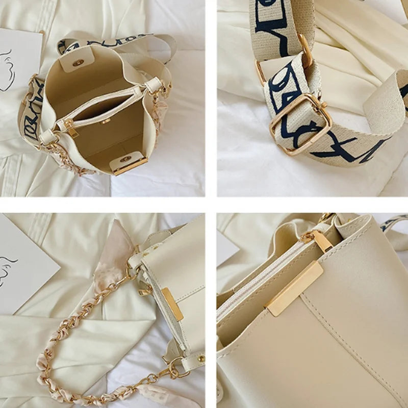 New Fashion Women's Ribbon Chain Bucket Bag Crossbody